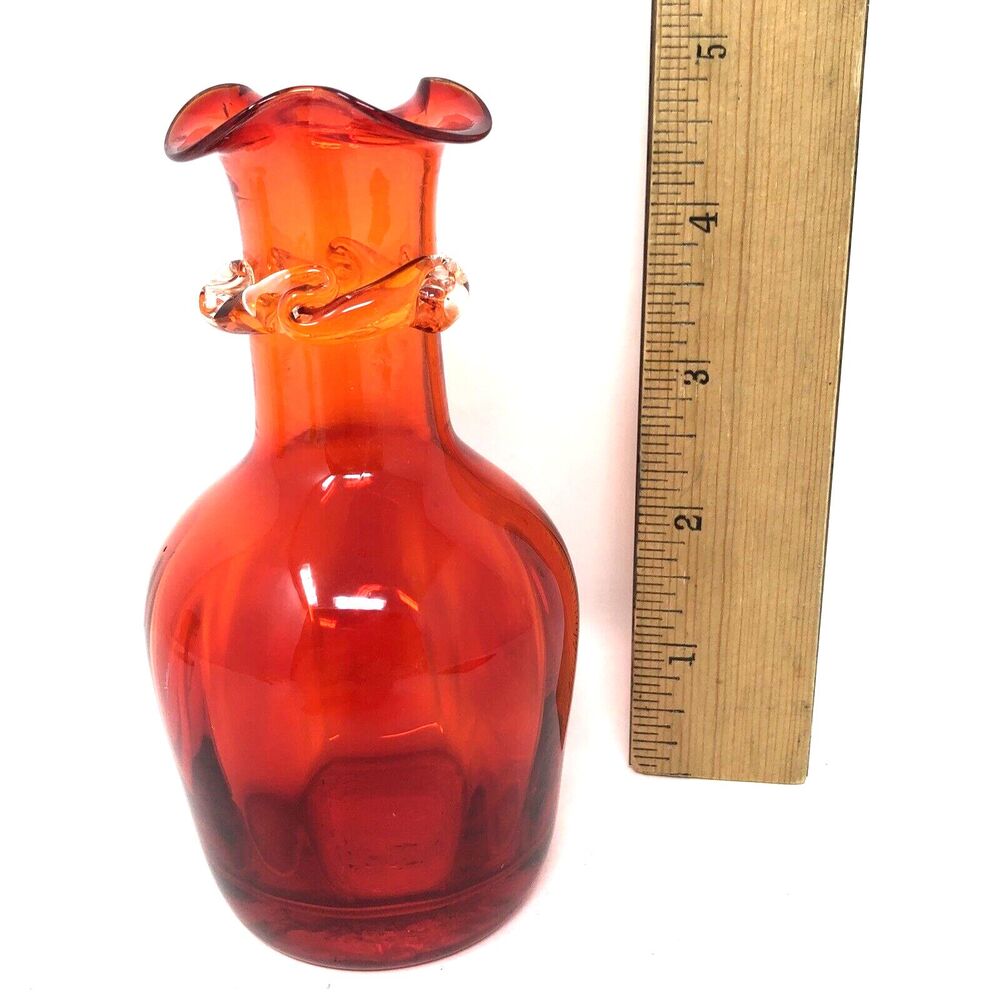 Art Glass Amberina Hobnail Glass Footed Pitcher & Handblown Vase MCM Mini Set 2 - Picture 5 of 11